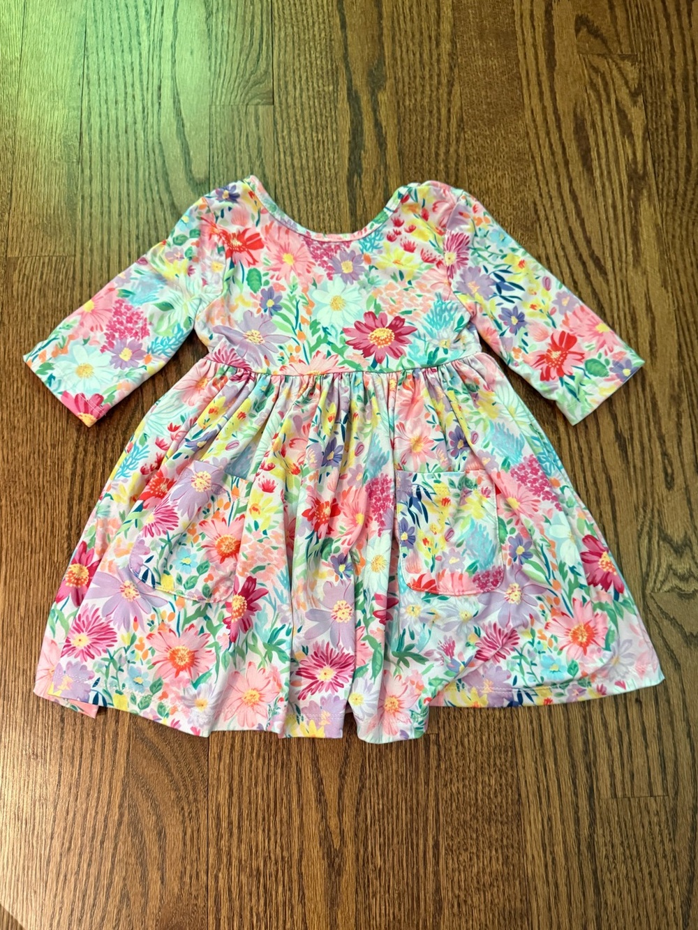 Mila & Rose Field of Flowers 3/4 Sleeve Pocket Twirl Dress 2T